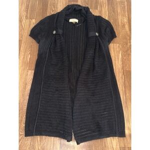 Sonoma Life + Style Womens Petite Small Black Ribbed Cotton Open Front Cardigan